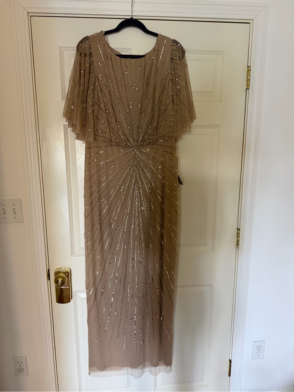 Adrianna Papell Embellished Taupe Evening Dress NWT